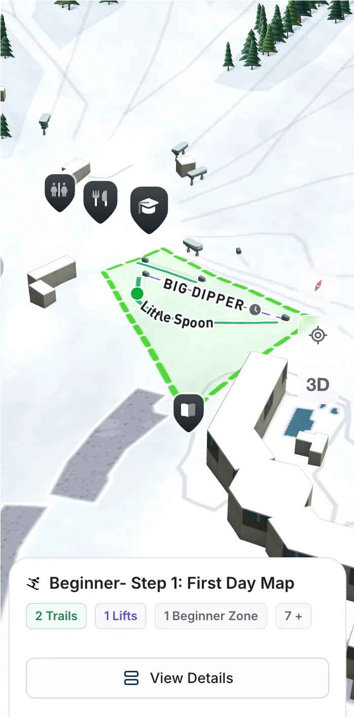 Summit Ridge beginner level 1 map showing Little Spoon and the first-day beginner zone
