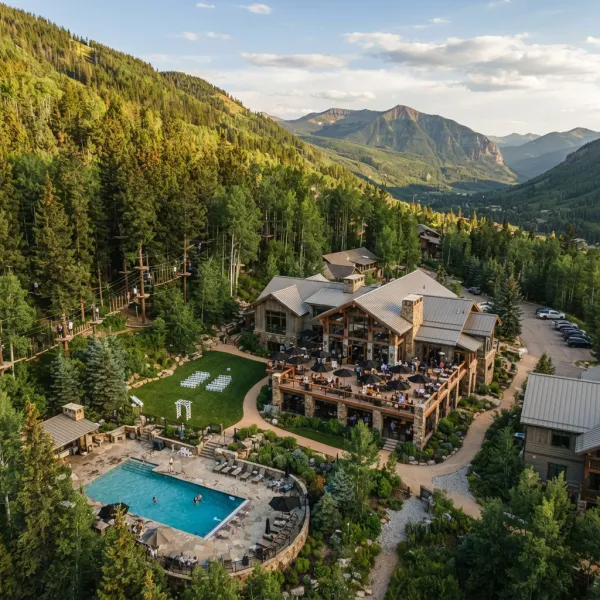 A resort lodge in the summer