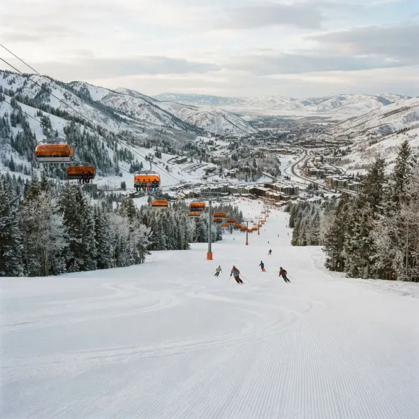 Skiers on a groomed run