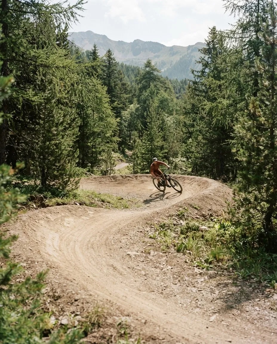Mountain biker riding a forest trail