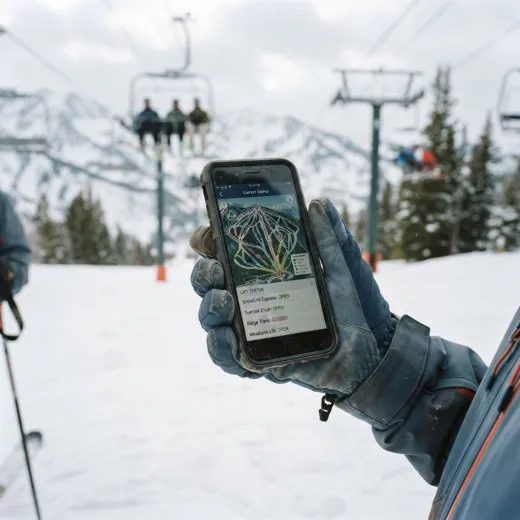 A guest checking a resort app on a chairlift
