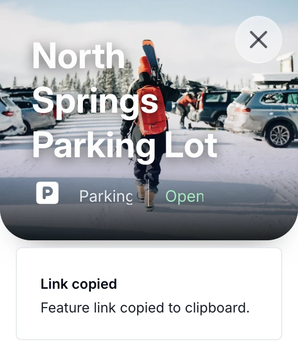 Native Link copied confirmation for North Springs Parking Lot